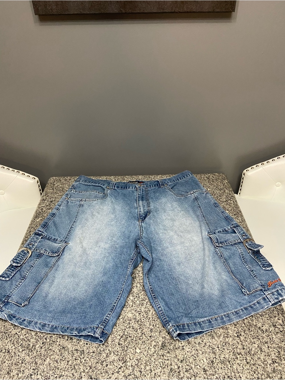 VINTAGE Mens Y2K Denim Cargo Shorts 40 By JEAN WORX Soft Baggy Lightweight